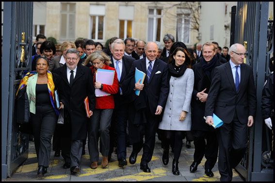 PARIS: Members of government walk to the Elysee Palace.