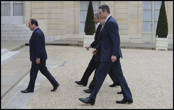 Paris: Hollande meets Vitali Klitschko, Petro Poroshenko and Bernard-Henri Levy