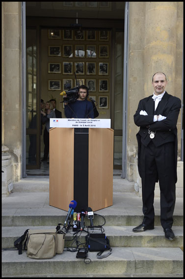 PARIS: Handover ceremony between Sapin and Rebsamen