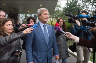 Vincent Bollore. French industrial group Bollore's CEO Vincent Bollore, after a meeting about his strategy within private channel Canal Plus  at the headquarters of the Conseil Superieur de l'Audiovisuel (CSA). Paris, FRANCE-24/09/2015