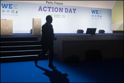 Francois Hollande. French President Hollande delivers a speech during the Action Day at the World Climate Change Conference 2015 (COP21). Le Bourget-FRANCE-05/12/2015
