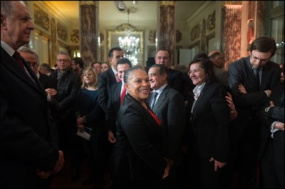 Christiane Taubira. French Justice minister, Christiane Taubira delivers his New Year wishes speech during a ceremony at the Justice Minister. Paris, FRANCE-25/01/2016