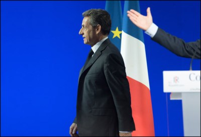 Nicolas Sarkozy. French right-wing Les Republicains (LR) party President, Nicolas Sarkozy and President of the LR National Concil Luc Chatel during the LR National Council. Paris, FRANCE-13/02/2016
