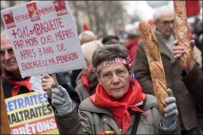 Retired people take part in a demonstration called by unions and associations of retired persons. Paris, FRANCE-10/03/2016