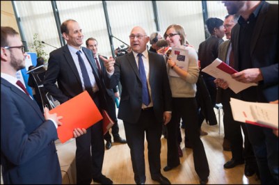 Michel Sapin. French Finance Minister Michel Sapin during a joint press conference on income tax reform with Junior Budget Minister Christian Eckert at the Economy ministry. Paris, FRANCE-16/03/2016