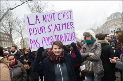 People during a demonstration in Paris called by various French unions to protest against proposed labour reforms.  Paris-France-09/03/2016