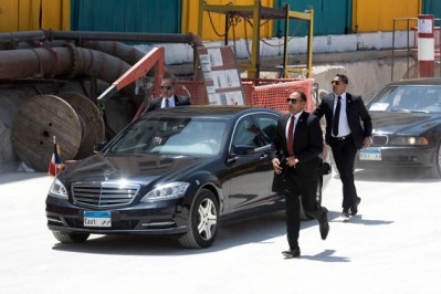 The car of Francois Hollande. French President, Francois Hollande visiting the  line 3 of the metro under construction. Cairo-EGYPT-18/04/2016