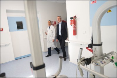 Philippe Azouvi and Bruno Le Maire. LR candidate for the upcoming primary of the party, Bruno Le Maire visiting the Garches hospital Raymond Poincare. Garches-FRANCE-4/04/2016