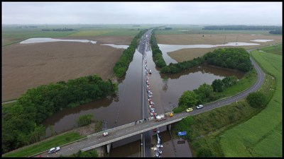 Road work on the motorway A10 to pull out the water of the road. Gidy, FRANCE-05/06/2016