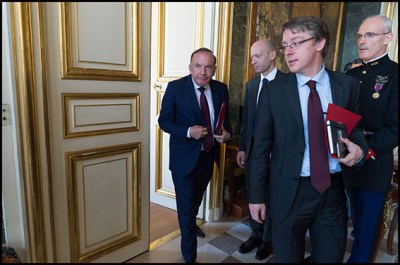 Pierre Gattaz. President of MEDEF Pierre Gattaz leaves Matignon Palace after a meeting with French Prime Minister, Manuel Valls and French Minister of Labour, Employment, Vocational Training and Social Dialogue, Affairs Myriam El Khomri. Paris, FRANCE-30/06/2016