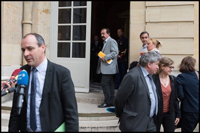 Laurent Berger and Philippe Martinez. French Prime Minister, Manuel Valls and French Minister of Labour, Employment, Vocational Training and Social Dialogue, Affairs Myriam El Khomri meet General Secretary of CGT Philippe Martinez. Paris, FRANCE-29/06/2016
