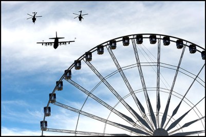 KC130J and 2 CARACAL during the annual Bastille Day military parade on the Champs-Elysees avenue. Paris, FRANCE-14/07/2016
