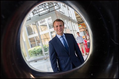 Emmanuel Macron. French Minister of Economy, Industry and the Digital Sector, Emmanuel Macron attend a meeting Teachers-Enterprise interviews and  he visits an start-up incubators at Polytechnique school.  Palaiseau, FRANCE-26/08/2016