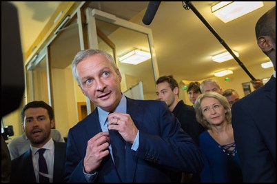 Bruno Le Maire. Candidate for the right-wing Les Republicains (LR) party primaries ahead of the 2017 presidential election, Bruno Le Maire during the primary of the economy organized by the french web Paris, FRANCE-27/09/2016