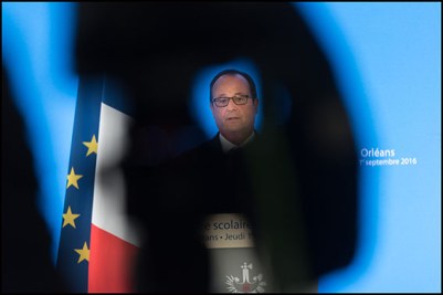 Francois Hollande. French President Francois Hollande delivers a speech after visiting a school during the first day of the starting of the school year. Orleans, FRANCE-01/09/2016