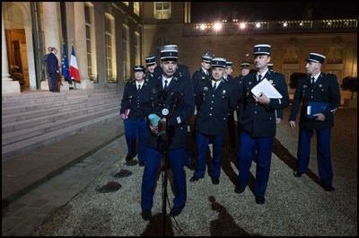 Members of the French Gendarmerie talking to the press. Police unions at Elysee Palace. Paris, FRANCE-26/10/2016