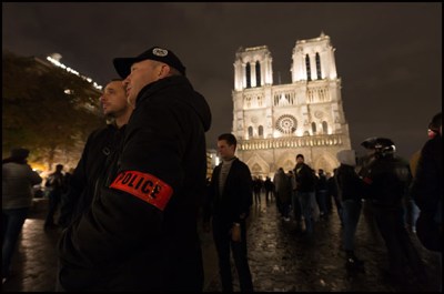 French police officers during a protest at place Notre Dame de Paris near the police prefecture. Paris, FRANCE-21/10/2016