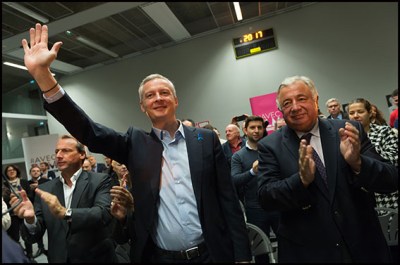 Bruno Le Maire and Gerard Larcher. Bruno Le Maire, candidate for the French right-wing Les Republicains (LR) party presidential primary during a meeting with Gerard Larcher. Saint-Germain-en-Laye, FRANCE-24/10/2016