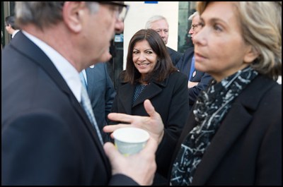 Jean-Francois Carenco, Anne Hidalgo and Valerie Pecresse. French Prime Minister Manuel Valls, French junior minister for the Digital Sector, Axelle Lemaire Valerie Pecresse and Anne Hidalgo attends the launching of a one-stop administrative point called Choose Paris Region for foreign firms seeking a foothold in Paris. Paris-FRANCE-3/11/2016
