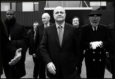 Michel Cadot and Bruno Le Roux. French Interior Minister Bruno Le Roux visiting the territorial direction of local security of Seine-Saint-Denis. Bobigny, FRANCE-22/12/2016