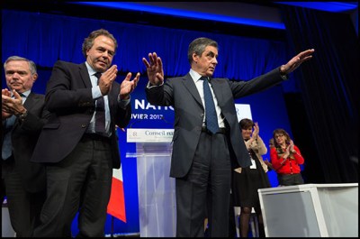 Bernard Accoyer, Luc Chatel and Francois Fillon. Former French prime minister and right-wing Les Republicains (LR)'s party candidate for the French 2017 presidential election Francois during the LR's national council. Paris, FRANCE-13/01/2017