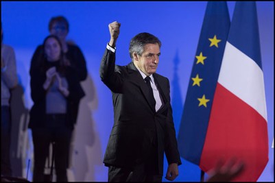 Francois Fillon. Former French Prime Minister and Les Republicans political party candidate for the 2017 presidential election Francois Fillon and his wife Penelope Fillon attend a campaign meeting. Paris, France-29/01/2017