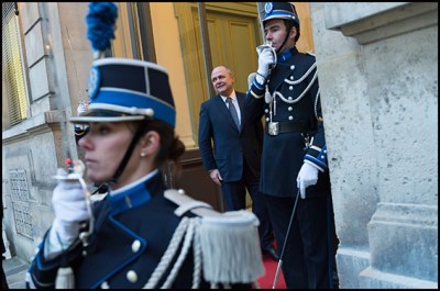 Bruno Le Roux. French Interior Minister, Bruno Le Roux welcomes minister at the Ministery before a breakfast with the government. Paris, FRANCE-04/01/2017